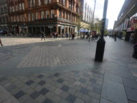 A photo from a recently completed BBS project, titled 'Indigenous Natural Stone Paving for Major Public Realm Project in Glasgow City Centre'