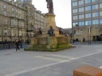 A photo from a recently completed BBS project, titled 'Caithness Natural Stone Paving Selected for Stephenson Pocket Park, Newcastle'