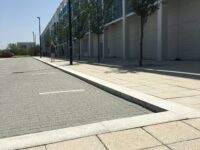 A photo from a recently completed BBS project, titled 'Portuguese Granite Kerbs for Brand New Multi-Storey Car Park in Milton Keynes'