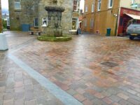 A photo from a recently completed BBS project, titled 'Italian Porphyry & Portuguese Granite Redevelopment of Kinross High Street'