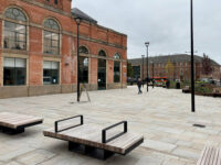 A photo from a recently completed BBS project, titled 'City Blend sandstone lifts Derby Market Hall'