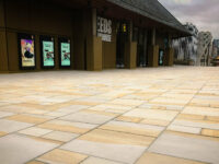 A photo from a recently completed BBS project, titled 'BBS provides Indian Sandstone and Portuguese Granite for Leeds Playhouse'