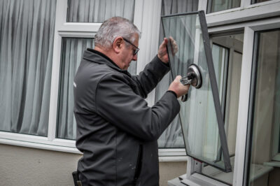 A photo of a Window Doctor engineer replacing a glass unit